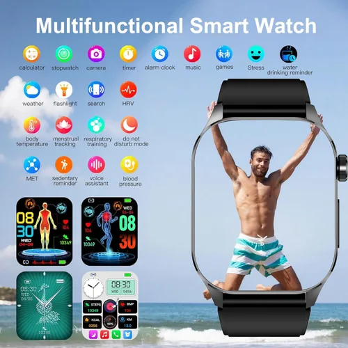 Vista 5 de Reloj Inteligente de Salud Avanzado para Hombres y Mujeres con Monitoreo en Tiempo Real de Frecuencia Cardíaca, Oxígeno en Sangre, Temperatura