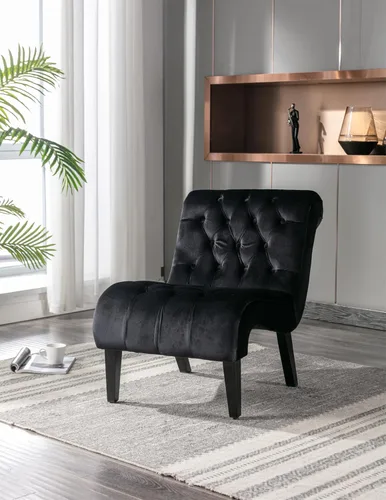 Vista 15 de Modern Velvet Armless Accent Living Room Chair,Upholstered Fabric Button Comfortable Leisure Chair with Wooden Legs for Bedroom,Office (Beige Velvet)