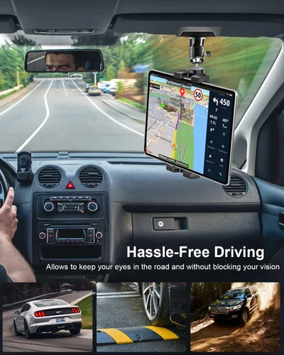 Vista 2 de Soporte para tablet de automóvil, soporte para tableta de automóvil, rotación de 360°, abrazadera universal para volante con tornillo de 1/4