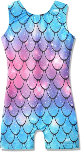Vista 93 de HOZIY Leotardos de gimnasia para niñas, trajes de ciclismo con patrón adorable brillante