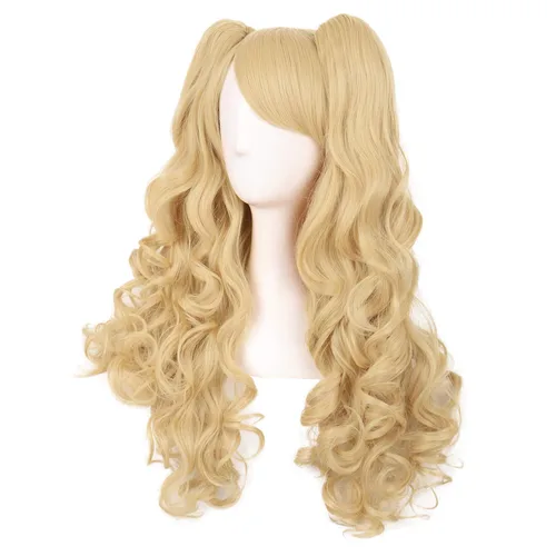 Vista 3 de Peluca MapofBeauty Lolita para disfraz, cabello largo, rizado, con coleta, Anaranjado Amarillo