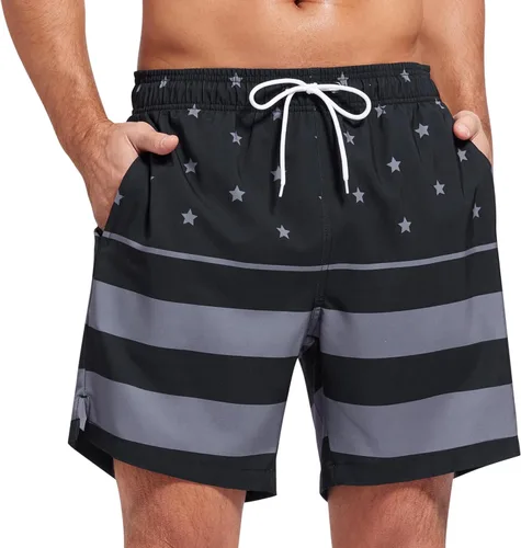 Vista 22 de SILKWORLD Traje de baño para hombre, pantalones cortos de playa de secado rápido con bolsillos Ejército Verde-ag