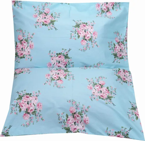 Vista 3 de Juego de 2 fundas de almohada de algodón azul suave, fundas de almohada de tamaño Queen con estampado floral con cierre de sobre, 20 x 30 pulgadas