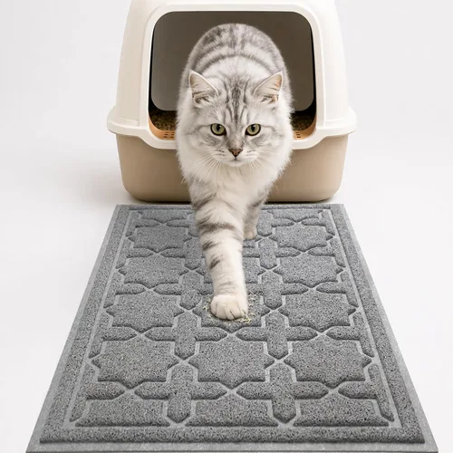Vista 18 de Yimobra Tapete de arena para gatos, 24"x20" tapete con malla de bloqueo de arena, tapete suave para arena para gatos tapete atrapa arena, fácil