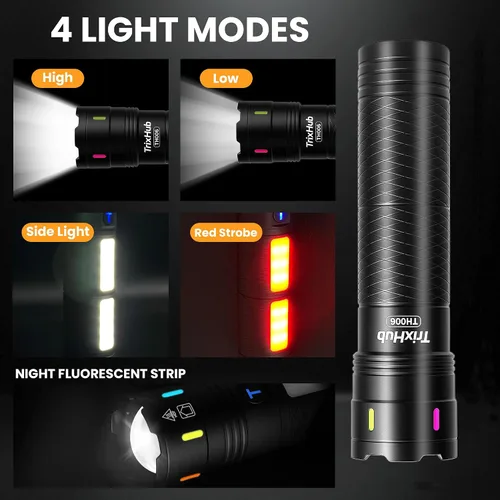 Vista 2 de Linternas Recargables 990,000 Lúmenes Altos, Luz Flash Súper Brillante de Largo Alcance 5000ft, 4 Modos con LED Rojo Intermitente Linterna Táctica