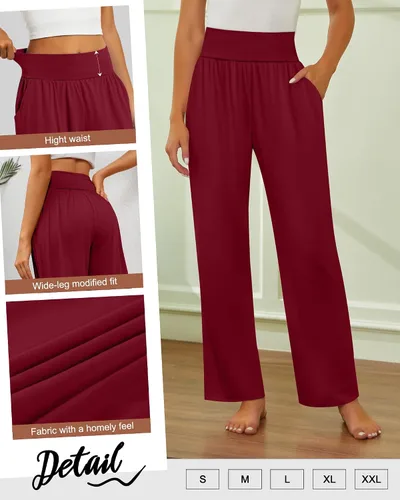Vista 36 de Neer - Conjunto de 3 pantalones de yoga de pierna ancha para mujer - Pantalones deportivos cómodos, holgados, de cintura alta y casuales