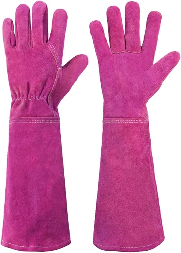 Vista 18 de HANDLANDY Guantes de poda largos para hombres y mujeres, de piel de cerdo, guantes de jardinería de rosas, guantes transpirables y duraderos