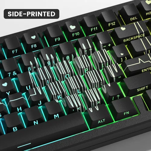 Vista 3 de Cherry Profile Custom Keycaps, juego de PBT con diseño de corazón, 130 piezas, color negro PBT Keycap Set with Dye Sublimation, Side Printed Key