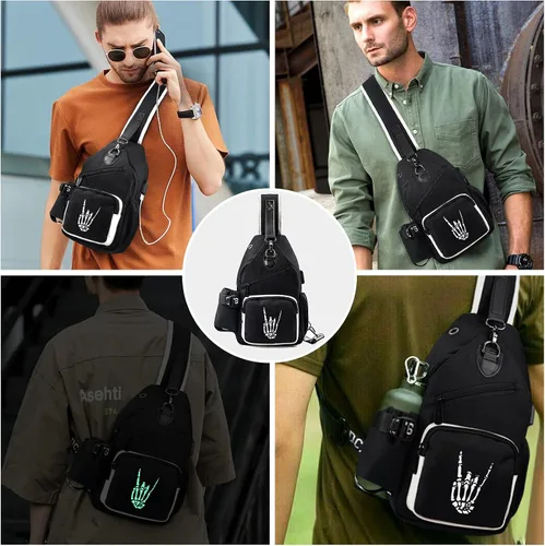 Vista 7 de Junlion Bolso bandolera bandolera para hombre y mujer, multiusos, para el pecho