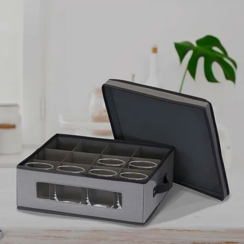 Vista 2 de Household Essentials Cofre para Tazas de Porcelana con 12 Compartimentos de Almacenamiento, con Ventana y Asas Laterales, Perfecto para Porcelana