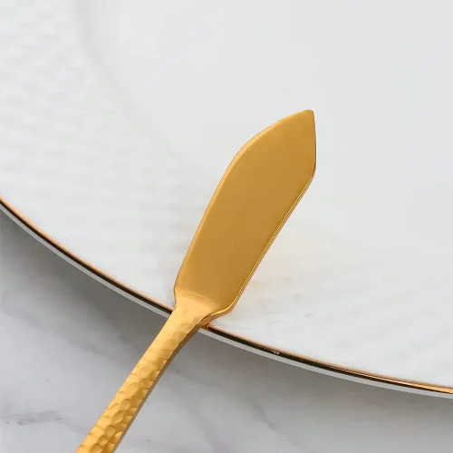 Vista 8 de 12 cuchillos de mantequilla de acero inoxidable con superficie martillada, esparcidores de queso/mantequilla, cuchillos para untar, queso