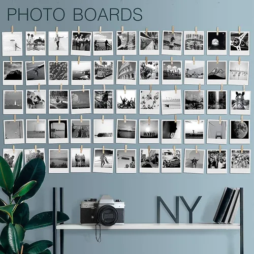Vista 4 de Paquete de 100 mini clips autoadhesivos para imágenes - Clips de madera para fotos para pared, portafotos para tablero de exhibición colgante