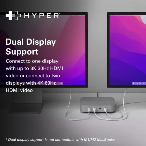 Vista 4 de Hyper Unidad USB-C y Thunderbolt 4 Hub con fuente de alimentación GaN integrada: tres puertos Thunderbolt 4 downstream y un puerto ascendente