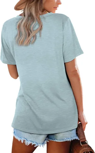 Vista 4 de WIHOLL Remeras casuales de manga corta con cuello en V para mujer