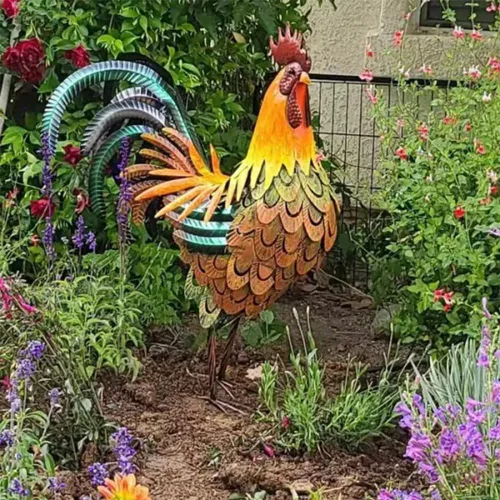 Vista 7 de Estatua de gallo para decoración de jardín de 18 pulgadas de metal de pollo para patio, magnífico y orgulloso gallo de hierro para decoración