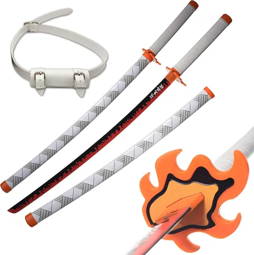 Vista 22 de ziqing Espada samurái de anime hecha a mano, espada Agatsuma Zenitsu, espada Kamado Tanjirou, espada Rengoku Kyoujurou de 41 pulgadas, varios