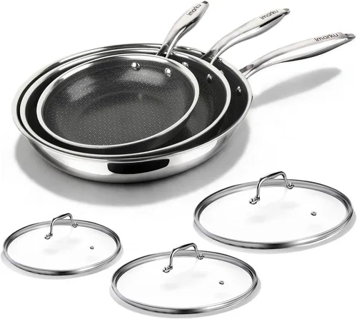 Vista 11 de imarku 8-Inch Frying Pan Non Stick with Lid, Ceramic-Coated Stainless Steel