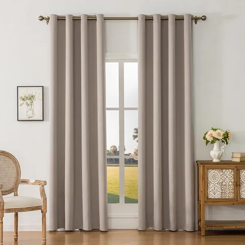 Vista 10 de Cortinas opacas con aislamiento térmico y ojales para dormitorio y sala de estar, 2 paneles, 52 pulgadas de ancho x 63 pulgadas de largo, textura