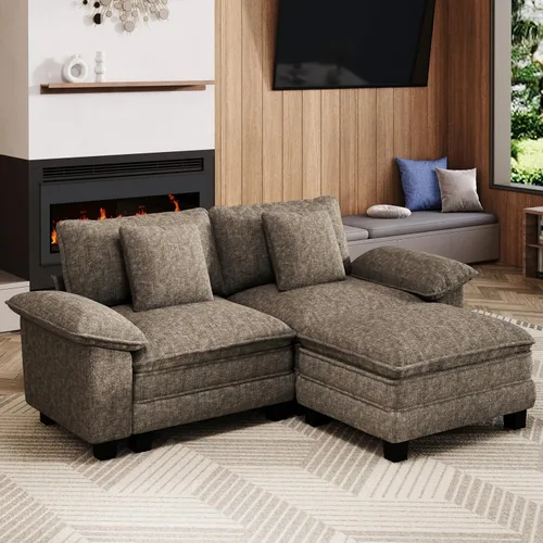 Vista 31 de Sofá seccional en forma de U de 123 pulgadas con cojines tipo nube, juego de sofá modular de asiento profundo con 5 asientos y 2 otomanos, brazos