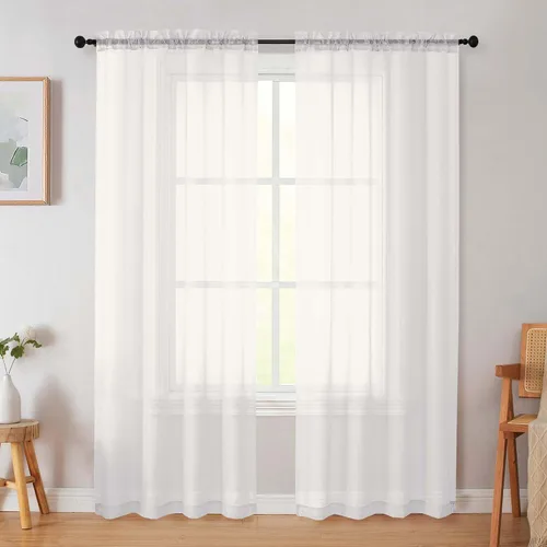 Vista 255 de 2 paneles de cortinas traslúcidas blancas para dormitorio, sala de estar, 96 pulgadas de largo, modernas, suaves, ligeras, con bolsillo para barra