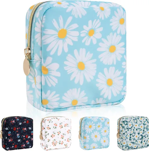 Vista 9 de Iqimott Bolsa Grande de Maquillaje de Nylon, Neceser de Viaje, Bolsa Grande de Cosméticos Preppy, Organizador de Maquillaje de Nylon, Bolsa de Beige