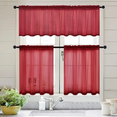 Vista 6 de MIULEE Cortinas semitransparentes 24 pulgadas de largo 2 paneles para ventana de cocina sobre el fregadero, cortinas cortas pequeñas de café
