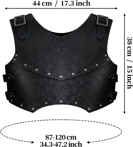 Vista 6 de HiiFeuer Armadura medieval de piel sintética para el pecho, armadura de cuerpo de arquero mercenario retro, chaleco ajustable para Ren Faire
