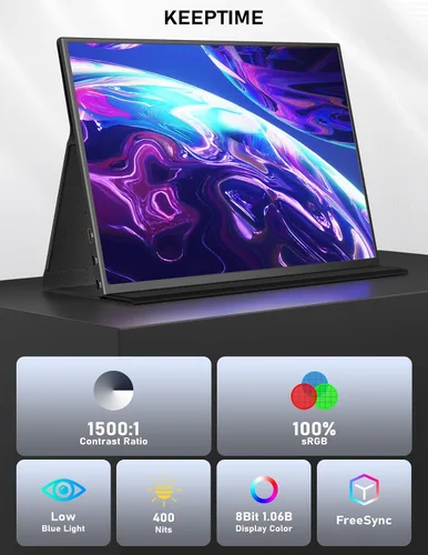 Vista 2 de KEEPTIME Monitor portátil 4K de 13.3 pulgadas 3840 x 2160 UHD USB-C HDMI, monitor para laptop, 100% sRGB IPS pantalla de juegos para computadora HDR