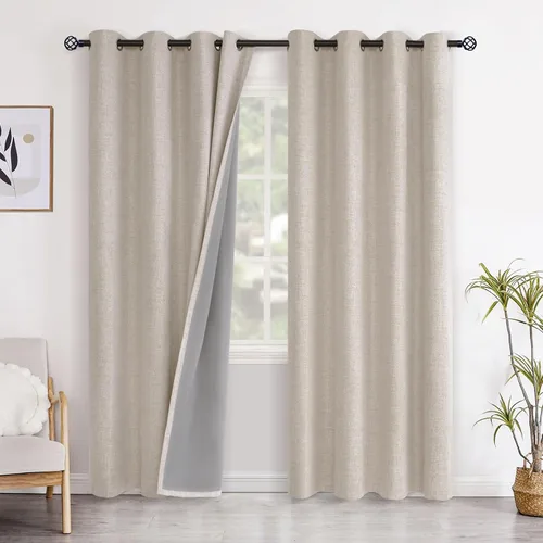 Vista 58 de YoungsTex - Cortinas opacas de lino para dormitorio, oscurecimiento de la habitación, cortinas con textura de lino, paneles con aislamiento térmico