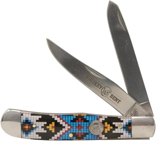 Vista 11 de WHISKEY BENT HAT CO. Navaja de bolsillo plegable tradicional Trapper de 4.125 pulgadas, longitud cerrada, cuchillas de acero inoxidable 440C (azteca)