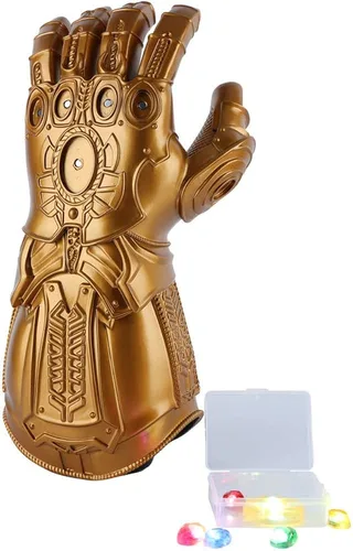 Vista 6 de juyocmy Guantelete infinito de superhéroe para adultos con luz LED extraíble imán de gemas infinitas para cosplay Halloween guantelete infinito
