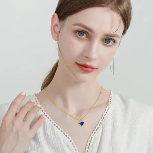 Vista 3 de Collar de oro macizo de 14 quilates, turquesa, lapislázuli, oro amarillo de 14 quilates, dije de piedras preciosas en forma de corazón, joyería