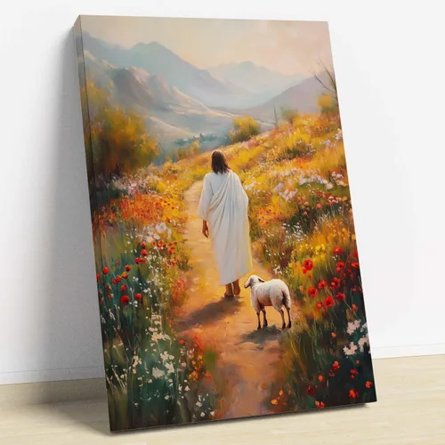 Vista 18 de Arte de pared de acuarela de Jesús, pintura en lienzo cristiano, imágenes de las Escrituras, decoración de pared, póster con versículos bíblicos
