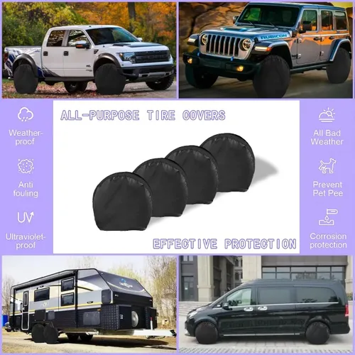 Vista 4 de MORNYRAY Paquete de 4 fundas para neumáticos, impermeables, anti-UV, nieve, sol, lluvia, para vehículos recreativos, camiones, SUV, remolques