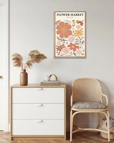 Vista 2 de Zzuyi Lienzo enmarcado para mercado de flores, arte de pared, póster botánico de flores silvestres rosas, impresiones de imágenes, ilustraciones