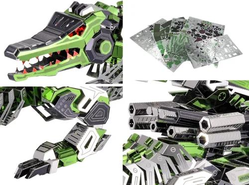Vista 5 de Microworld Rompecabezas de metal 3D, The Marsh Gavial - Kit de construcción de modelo de cocodrilo mecánico, kit de construcción de animales