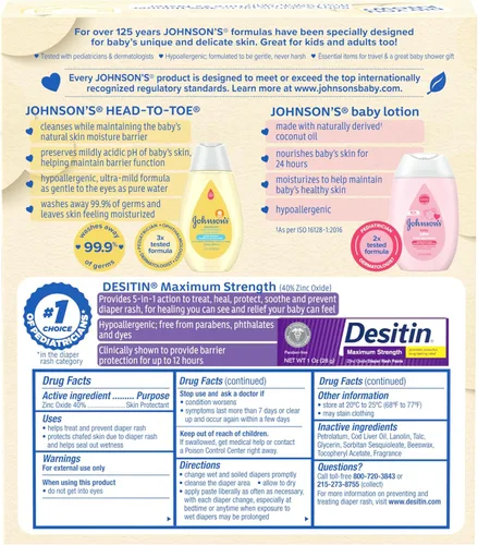 Vista 8 de Johnson's Baby Care Essentials - Juego de regalo, loción corporal y pasta de óxido de zinc para la piel delicada del bebé, paquete económico