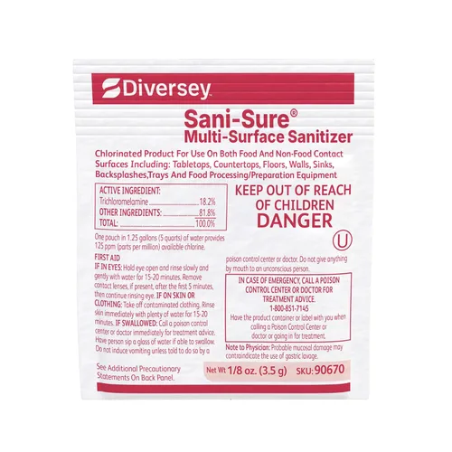 Vista 2 de Diversey Sani-Sure - Desinfectante multisuperficie, paquetes de 100 x 0.125 onzas Superficies de contacto con alimentos, encimeras, fregaderos