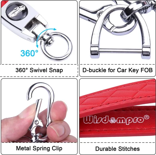 Vista 3 de Wisdompro Llavero de cuero de microfibra para automóvil, llavero universal con 3 llaveros y 1 destornillador para hombres y mujeres, color rojo