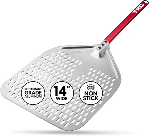 Vista 10 de TKC Pala Perforada para Pizza - Volteador de Pizza de Metal de 12 pulgadas compatible con Hornos Ooni, Uso Interior y Exterior, Mango Duradero