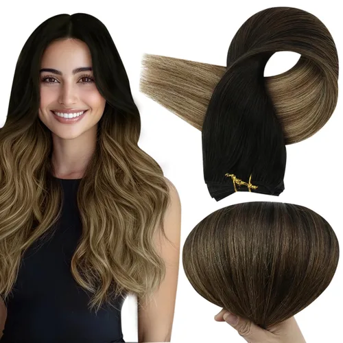 Vista 30 de Full Shine Extensiones de trama de cabello humano, cabello natural negro brillante, para mujeres, 1.76 oz (50 g), 10 pulgadas (25.4 cm), cabello