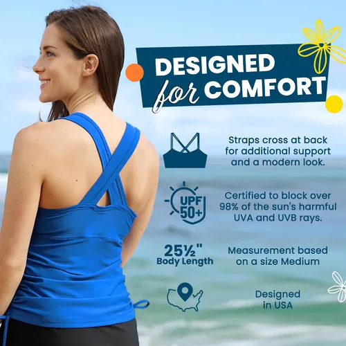 Vista 3 de UV Skinz Tankini de natación para mujer, protección solar FPU 50+, modesta camiseta sin mangas, parte superior de traje de baño, parte superior