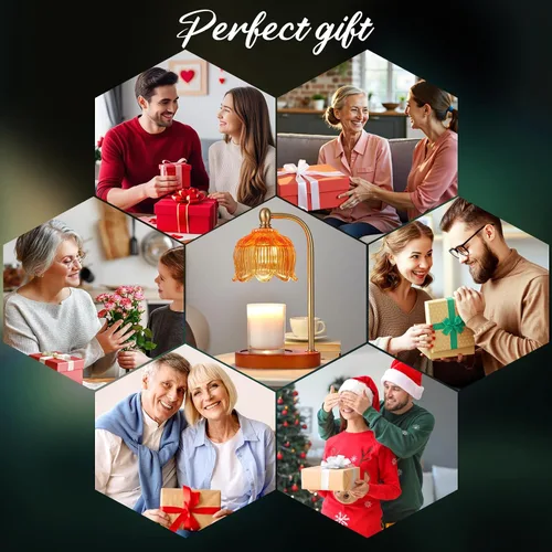 Vista 2 de MEIXISUE - Lámpara calentadora de velas con temporizador y atenuador, regalos de luz ámbar eléctrica para mujeres, lámpara calentadora de cera