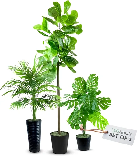 Vista 11 de LCG Florals Planta Monstera artificial de 3 pies, en maceta, planta de esquina falsa grande para interiores, vegetación sintética realista