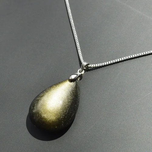 Vista 3 de Collar con colgante de lágrima conmemorativo hecho de piedra preciosa natural y genuina, con cadena de aleación de metal de 18.0in.