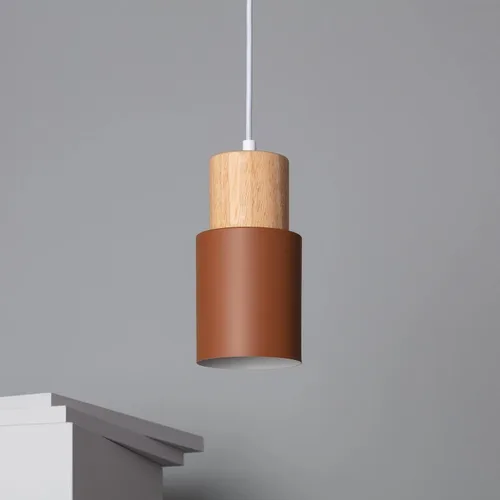 Vista 11 de Pendant lamp in Metal and Wood 1200xØ100 mm Gray E27 Fat Metal Cap Decoration Living Room, Bedroom, Bedroom (Color : Blanco)