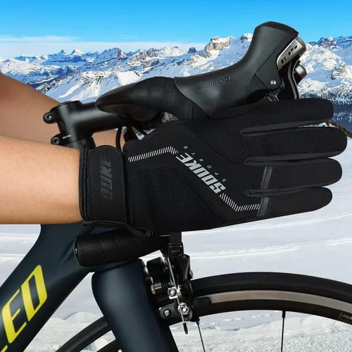 Vista 7 de Souke Sports Winter Cycling Bike Gloves Padded Fleece-Liner Full Finger Bicycle Shock-Absorbing Anti-Slip Warm MTB Road Biking Gloves for MenWomen