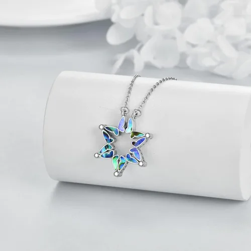 Vista 4 de AXELUNA Collar con dije de estrella de David de plata de ley con diseño de mariposa magnética plegable hexagonal para mujer