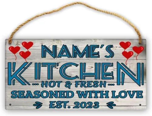 Vista 21 de Letrero de cocina de madera personalizado con sazonado con amor, accesorios de cocina, decoración de pared, regalos