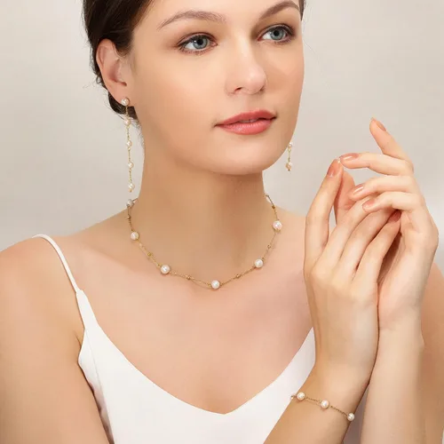 Vista 6 de Pulseras de perlas de oro para mujer, pulsera delicada de 14 quilates, pulsera ajustable a la moda, joyería vintage delicada de San Valentín